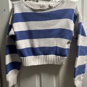 100% cotton knitted cropped sweater, purple and white striped